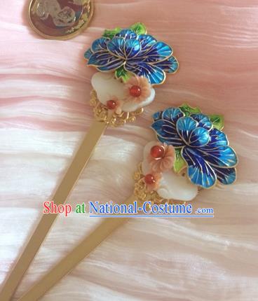 Chinese Ancient Princess Blueing Shell Hairpins Traditional Court Hair Accessories for Women