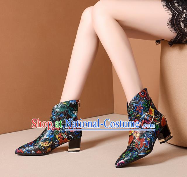 Traditional Chinese Handmade Ankle Boots National High Heel Shoes for Women