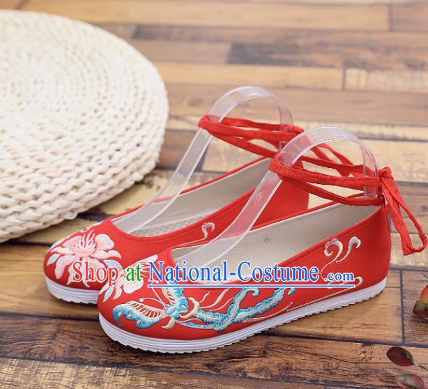 Traditional Chinese Handmade Embroidered Butterfly Red Shoes National Cloth Shoes for Women