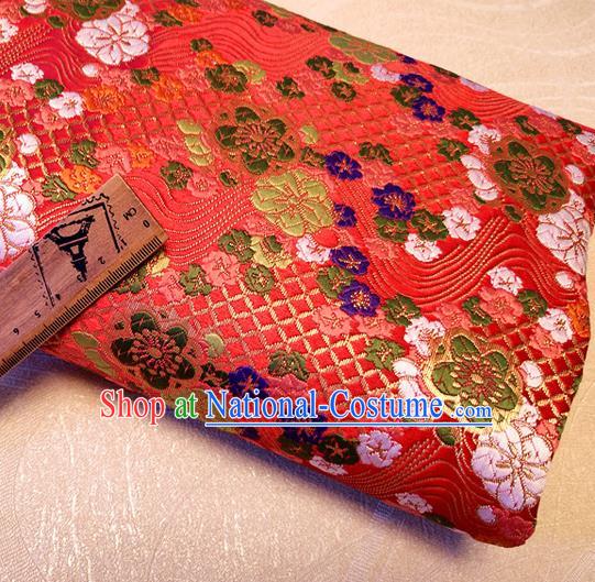 Asian Japan Traditional Plum Pattern Design Red Brocade Damask Fabric Kimono Satin Material