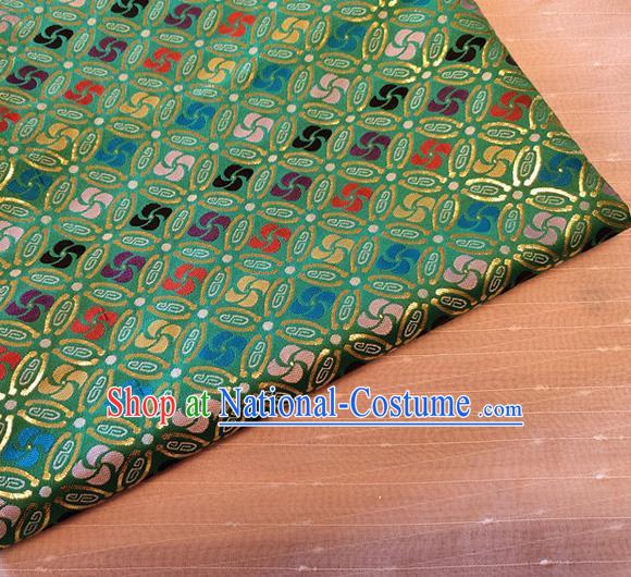 Asian Chinese Traditional Winnower Pattern Design Green Brocade Cheongsam Fabric Silk Material