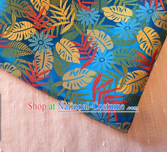 Asian Chinese Traditional Tree Leaf Pattern Design Blue Brocade Cheongsam Fabric Silk Material