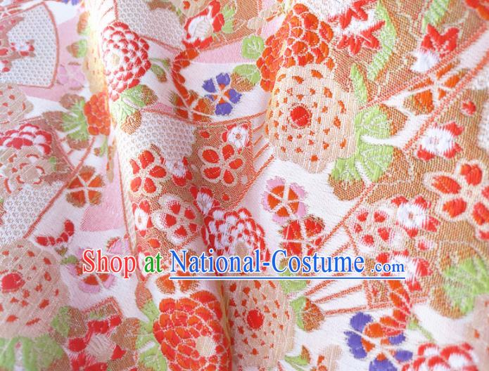 Asian Japan Traditional Peony Pattern Design Pink Brocade Damask Fabric Kimono Satin Material