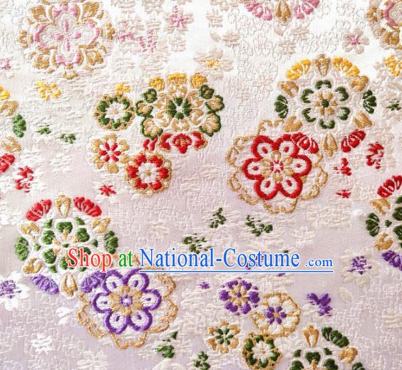 Asian Japan Traditional Sakura Pattern Design White Brocade Damask Fabric Kimono Satin Material