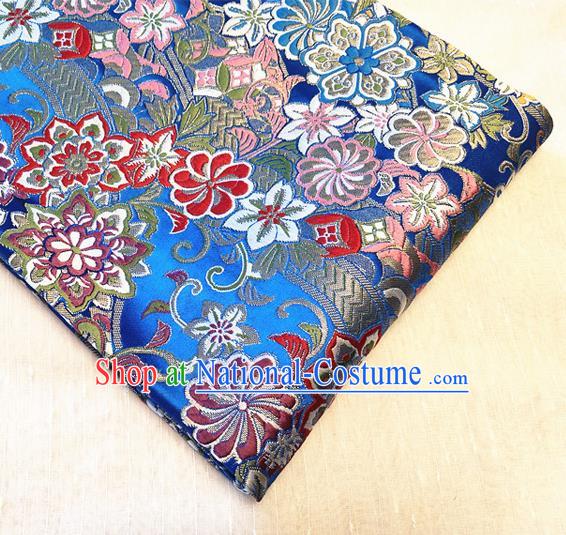 Asian Japan Traditional Sakura Daisy Pattern Design Royalblue Brocade Damask Fabric Kimono Satin Material