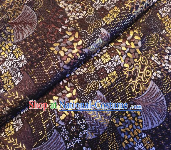 Asian Japan Traditional Cycas Pattern Design Brown Brocade Damask Fabric Kimono Satin Material