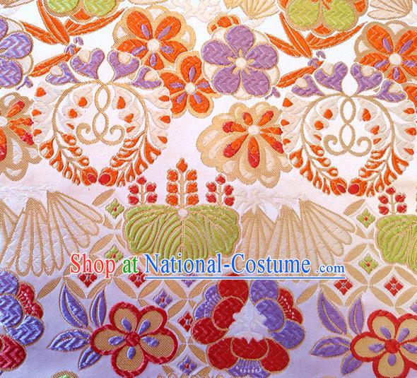 Asian Japan Traditional Banana Flower Pattern Design White Brocade Damask Fabric Kimono Satin Material