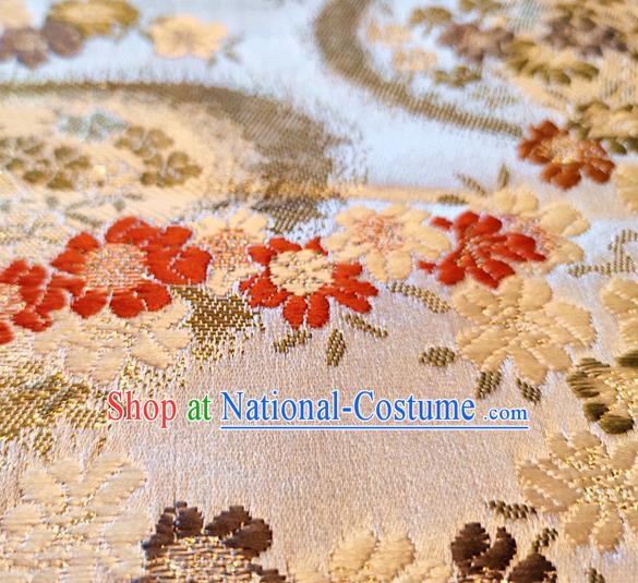 Asian Japan Traditional Cherry Blossom Pattern Design White Brocade Damask Fabric Kimono Satin Material