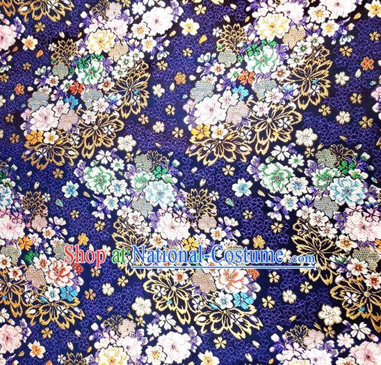 Asian Japan Traditional Sakura Pattern Design Royalblue Brocade Damask Fabric Japanese Kimono Satin Material