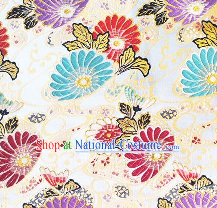 Asian Japan Traditional Daisy Pattern Design White Brocade Damask Fabric Kimono Satin Material