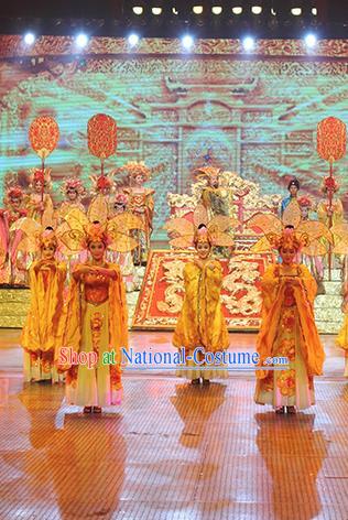 Chinese The Romantic Show of Songcheng Imperial Consort Dance Dress Stage Performance Goddess Costume and Headpiece for Women