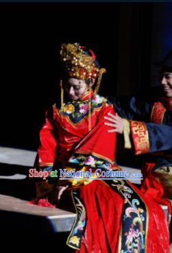 Chinese Dreaming In Hometown Wuyuan Classical Dance Red Dress Stage Performance Wedding Costume and Headpiece for Women