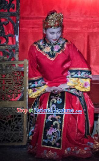 Chinese Dreaming In Hometown Wuyuan Classical Dance Red Dress Stage Performance Wedding Costume and Headpiece for Women