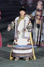 Chinese Impression of Going East To Native Land Mongol Nationality Ubashi Khan Stage Performance Dance White Costume for Men