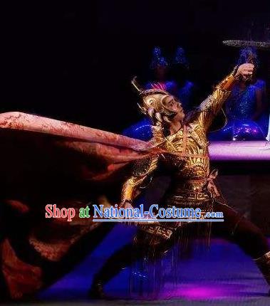 Chinese Shapotou Celebration Han Dynasty General Armor Stage Performance Dance Costume for Men