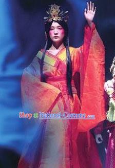 Chinese Encore Dunhuang Han Dynasty Court Dance Red Dress Stage Performance Costume and Headpiece for Women