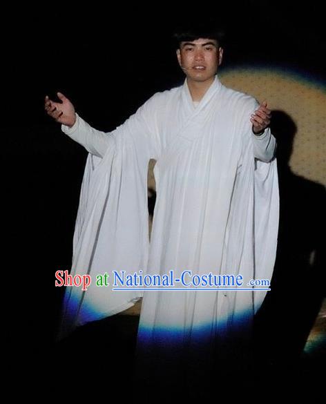 Chinese Impression Putuo Monk White Robe Stage Performance Costume for Men