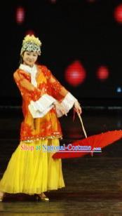 Chinese Picturesque Huizhou Opera Dance Dress Stage Performance Costume and Headpiece for Women