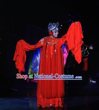 Chinese Picturesque Huizhou Opera Bride Dance Red Dress Stage Performance Costume and Headpiece for Women