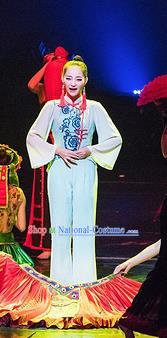 Chinese Charm Xiangxi Nationality Dance Dress Stage Performance Costume and Headpiece for Women