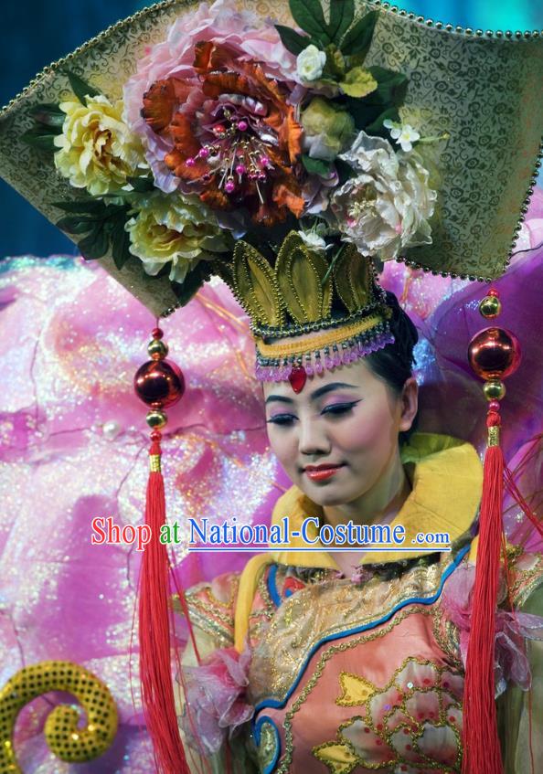 Chinese Oriental Apparel Manchu Classical Dance Dress Stage Performance Ethnic Costume and Headpiece for Women