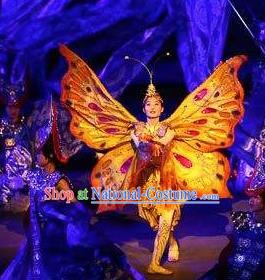 Chinese Xijiang Grand Ceremony Classical Butterfly Dance Dress Stage Performance Costume and Headpiece for Women