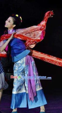 Chinese Border Town Miao Nationality Boat Girl Cui Cui Dance Dress Stage Performance Costume and Headpiece for Women