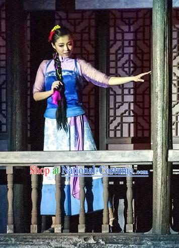 Chinese Border Town Miao Nationality Boat Girl Cui Cui Dance Dress Stage Performance Costume and Headpiece for Women