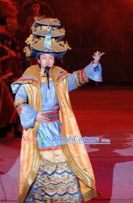 Chinese Dragon Phoenix Dance Mongol Nationality Blue Clothing Stage Performance Dance Costume for Men