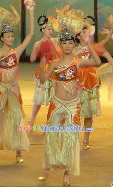 Chinese Dragon Phoenix Dance Nationality Dress Stage Performance Costume and Headpiece for Women