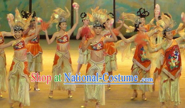 Chinese Dragon Phoenix Dance Nationality Dress Stage Performance Costume and Headpiece for Women