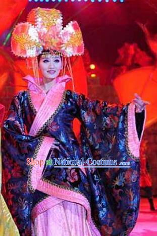 Chinese Dragon Phoenix Dance Han Dynasty Queen Dress Stage Performance Costume and Headpiece for Women