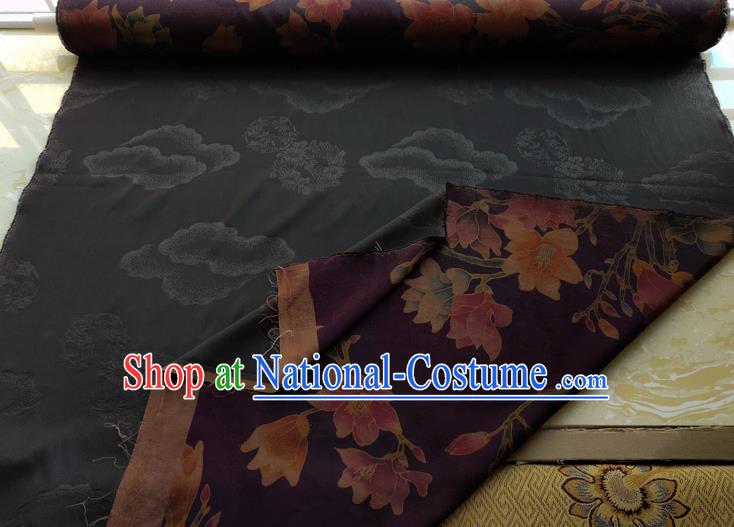 Traditional Chinese Classical Yulan Magnolia Pattern Purple Gambiered Guangdong Gauze Silk Fabric Ancient Hanfu Dress Silk Cloth