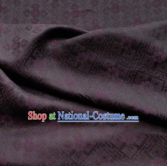 Traditional Chinese Classical Pattern Deep Purple Gambiered Guangdong Gauze Silk Fabric Ancient Hanfu Dress Silk Cloth