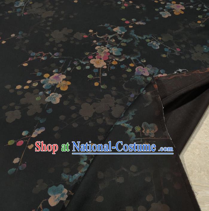 Traditional Chinese Classical Plum Pattern Black Gambiered Guangdong Gauze Silk Fabric Ancient Hanfu Dress Silk Cloth