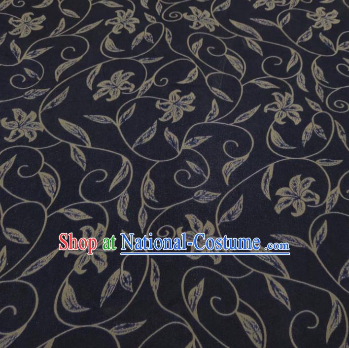 Traditional Chinese Classical Flowers Pattern Navy Gambiered Guangdong Gauze Silk Fabric Ancient Hanfu Dress Silk Cloth