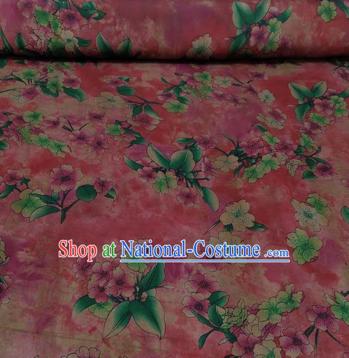 Traditional Chinese Classical Pear Flowers Pattern Light Red Gambiered Guangdong Gauze Silk Fabric Ancient Hanfu Dress Silk Cloth