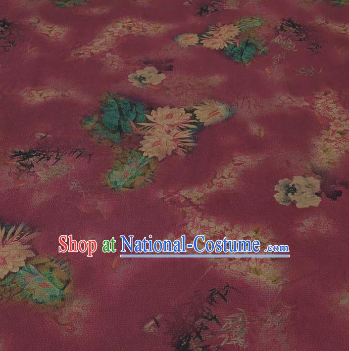 Traditional Chinese Classical Lotus Pattern Wine Red Gambiered Guangdong Gauze Silk Fabric Ancient Hanfu Dress Silk Cloth