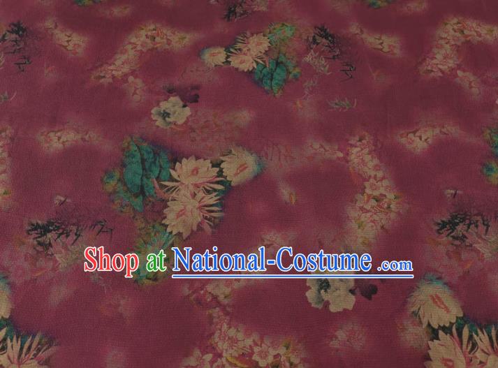 Traditional Chinese Classical Lotus Pattern Wine Red Gambiered Guangdong Gauze Silk Fabric Ancient Hanfu Dress Silk Cloth