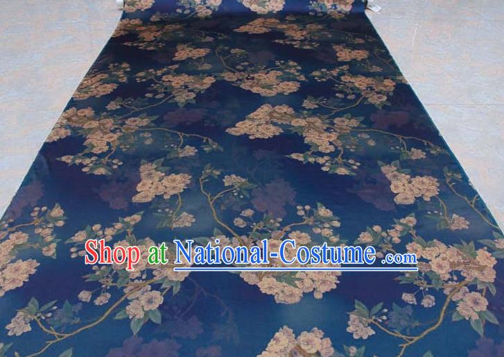 Traditional Chinese Classical Pear Flowers Pattern Blue Gambiered Guangdong Gauze Silk Fabric Ancient Hanfu Dress Silk Cloth