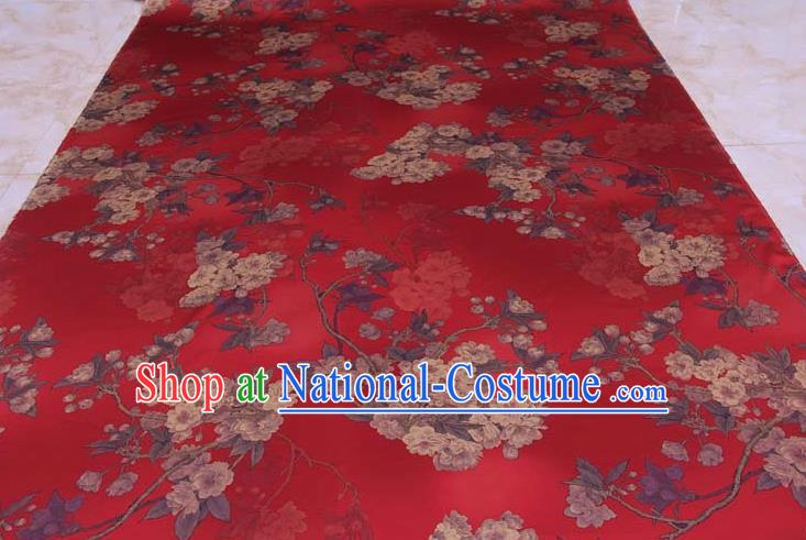 Traditional Chinese Classical Pear Flowers Pattern Red Gambiered Guangdong Gauze Silk Fabric Ancient Hanfu Dress Silk Cloth