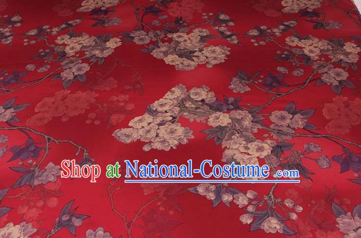 Traditional Chinese Classical Pear Flowers Pattern Red Gambiered Guangdong Gauze Silk Fabric Ancient Hanfu Dress Silk Cloth