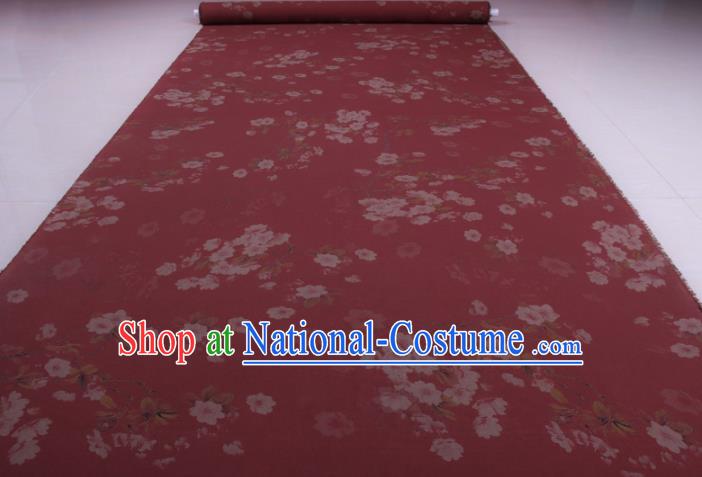 Traditional Chinese Classical Flowers Pattern Wine Red Gambiered Guangdong Gauze Silk Fabric Ancient Hanfu Dress Silk Cloth