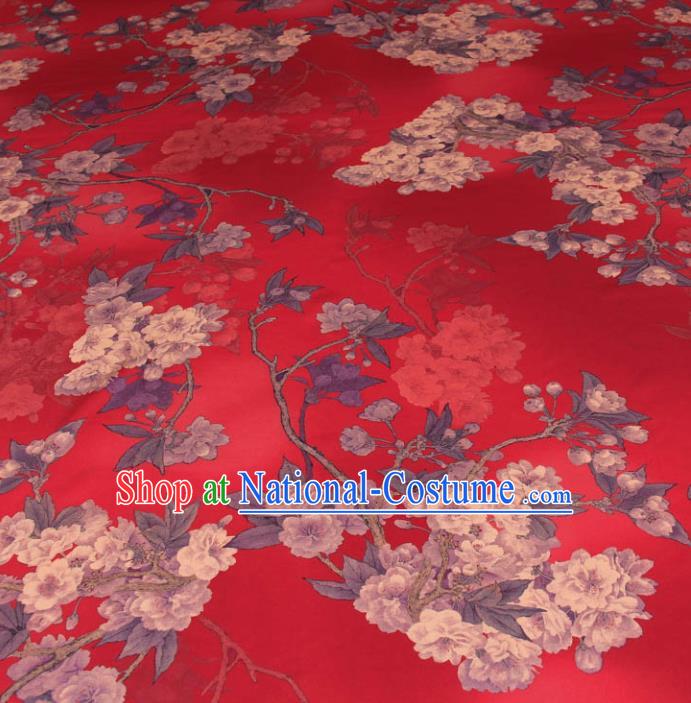 Traditional Chinese Classical Pear Flowers Pattern Red Gambiered Guangdong Gauze Silk Fabric Ancient Hanfu Dress Silk Cloth