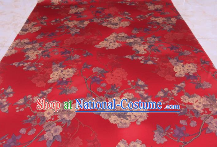 Traditional Chinese Classical Pear Flowers Pattern Red Gambiered Guangdong Gauze Silk Fabric Ancient Hanfu Dress Silk Cloth