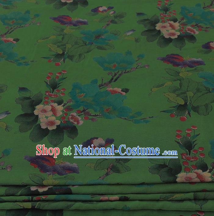 Traditional Chinese Classical Pattern Green Gambiered Guangdong Gauze Silk Fabric Ancient Hanfu Dress Silk Cloth