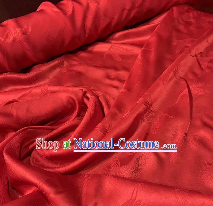 Chinese Classical Cranes Pattern Red Silk Fabric Traditional Ancient Hanfu Dress Brocade Cloth