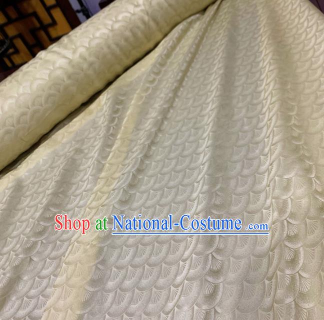 Chinese Classical Scales Pattern Beige Silk Fabric Traditional Ancient Hanfu Dress Brocade Cloth