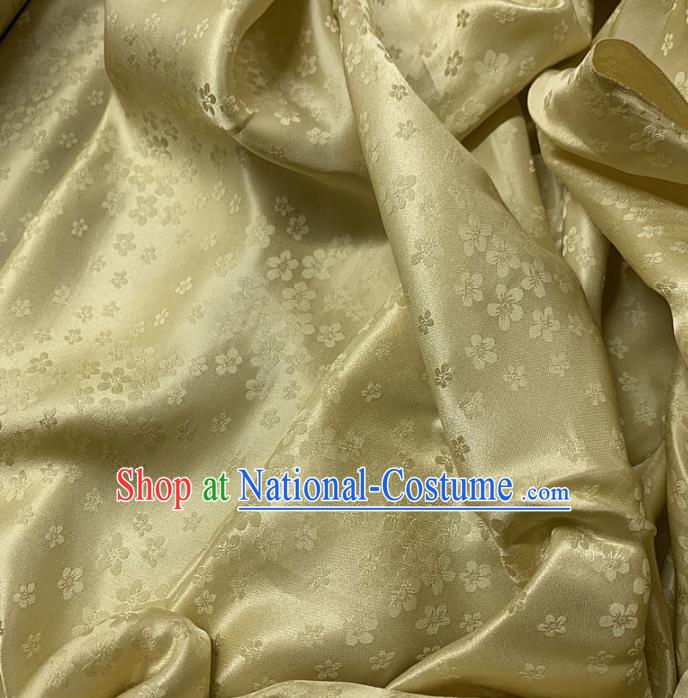 Chinese Classical Plum Pattern Light Golden Silk Fabric Traditional Ancient Hanfu Dress Brocade Cloth