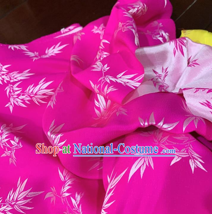 Chinese Classical Bamboo Leaf Pattern Rosy Silk Fabric Traditional Ancient Hanfu Dress Brocade Cloth